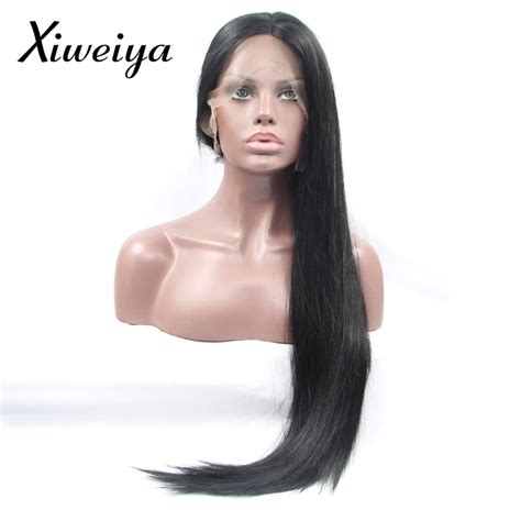 xiweiya heat resistant synthetic lace front balck hair wig straight black long wig for women