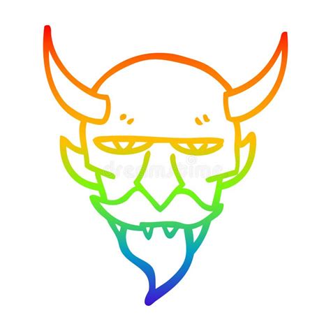 A Creative Rainbow Gradient Line Drawing Cartoon Devil Face Stock