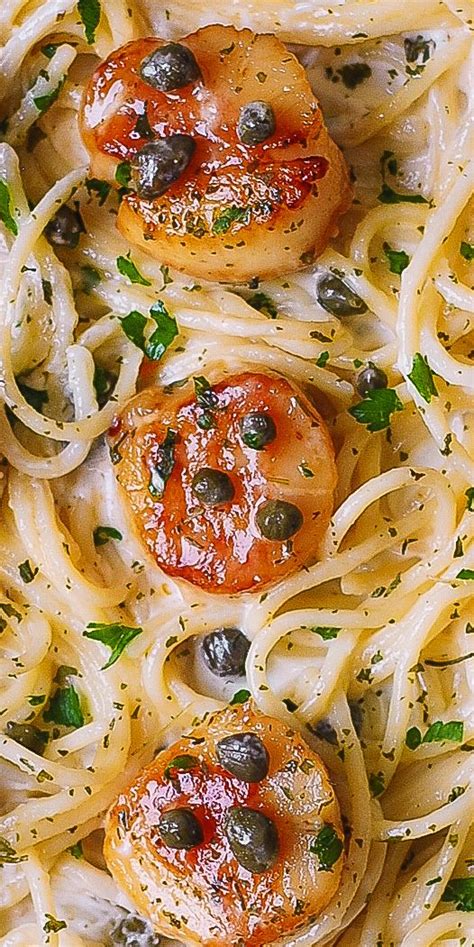 Red pepper spaetzle in mustard. Scallop Pasta in White Wine Cream Sauce #scallops #pasta # ...