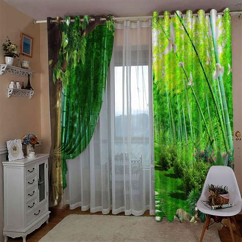 2020 Bamboo Forest Park Curtains 3d Blackout Curtains Living Room
