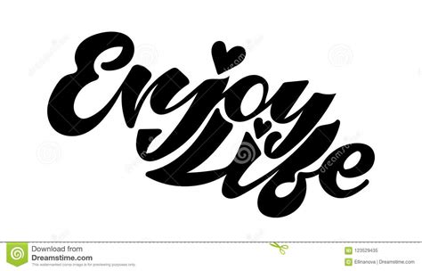 Enjoy Life Hand Drawn Text Lettering With Heart Stock Vector