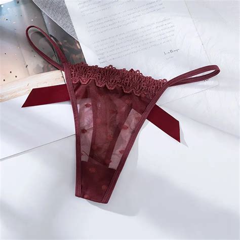 Thin Belt Mesh Panties Women Lingerie G String Lace Underwear Female Sexy T Back Thong