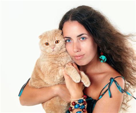 Woman With Cat Stock Photo Image Of Tenderness White