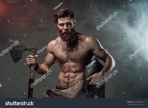 Serious Muscular Viking Beard Naked Torso Stok Foto Raf Shutterstock