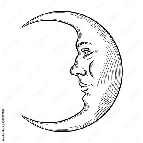 Crescent Moon Face Drawing Tattoo