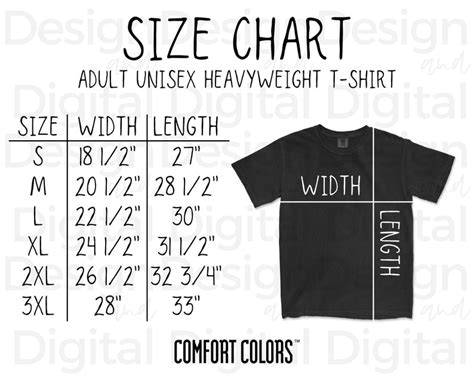 Comfort Colors 1717 Size Chart Adult Unifort Colors 1717 Sizing