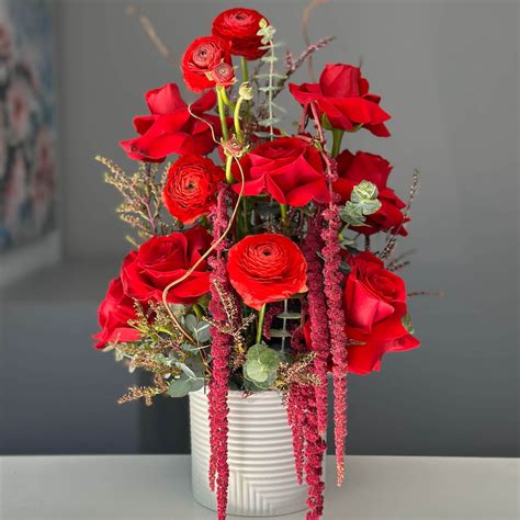 Shop Red Ranunculus And Red Roses Arrangement Romantic Floral T In Burbank And Los Angeles Ca