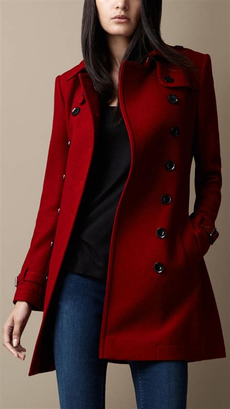 Lyst Burberry Midlength Wool Blend Trench Coat In Red
