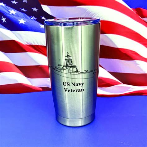 Us Navy Tumbler Engraved With An Navy Ship On The Front And The Us Navy