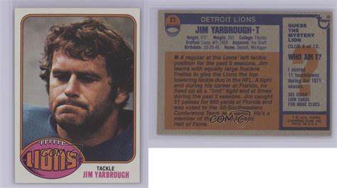 1976 Topps 21 Jim Yarbrough Detroit Lions Football Card Ebay