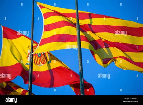 Spanish And Catalan Flags Barcelona Spain Stock Photo Alamy