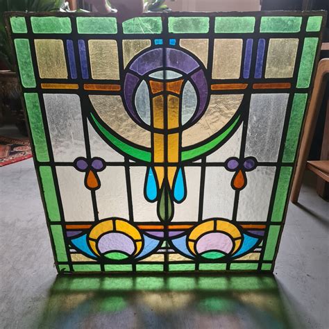 Vintage Dutch Art Nouveau Stained Glass Window