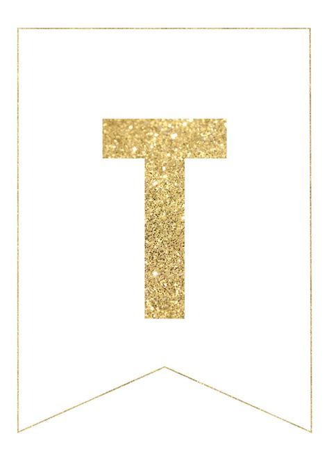 The Letter T Is Made Up Of Gold Glitter And Has A White Frame Around It