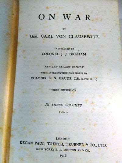 On War Carl Von Clausewitz 1918 3 Vols Gohd Books