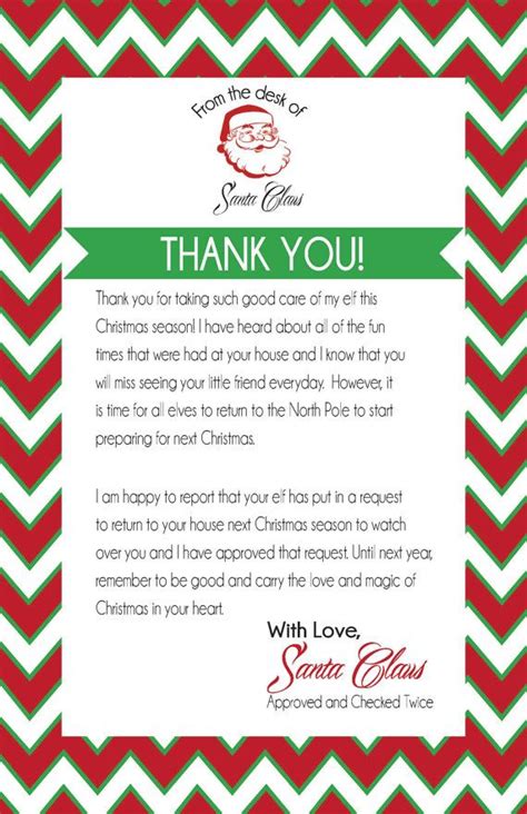 Instant Download Printable PDF Santa Thank You Letter for Elf on A