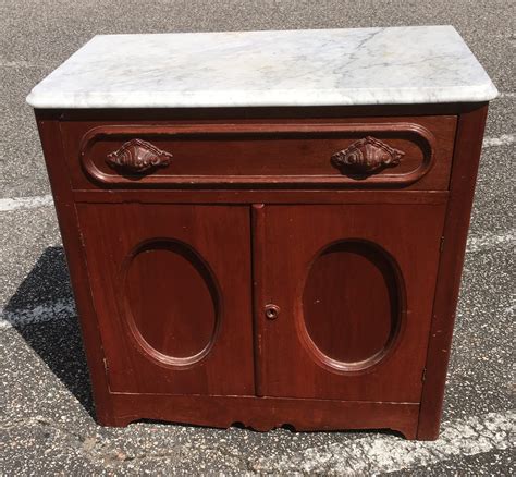 Antique Late 1800s Pine Wash Stand With Marble Top And One Drawer