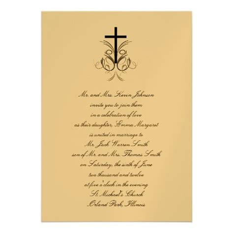 Floral Cross Christian Wedding Invitation Gold 5 X 7 Invitation Card