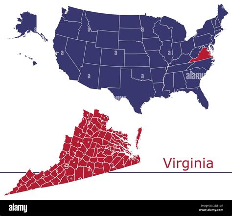 Mapa Vectorial De Los Condados De Virginia Con Mapa De Ee Uu Colores Nacionales Bandera Imagen
