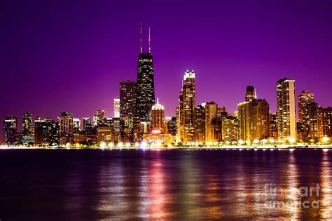 Chicago Skyline At Night With Purple Sky Photograph By Paul Velgos