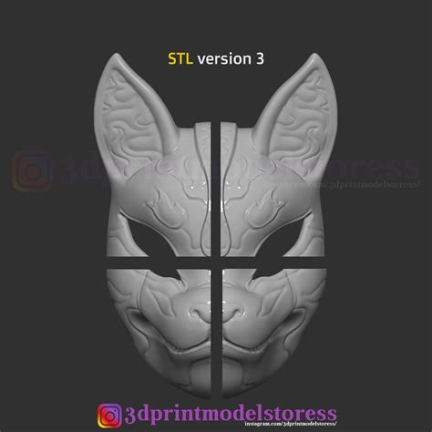 Japanese Fox Mask Demon Kitsune Costume Cosplay Helmet Stl File 3d