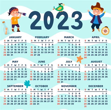 Calendario 2023 Calendario Infantil De Colores Con Diseño De Pirata