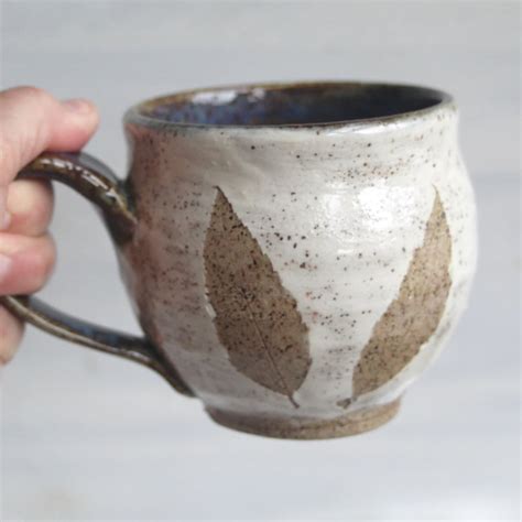 Andover Pottery — Nature Mug With Pressed Leaves Handcrafted Pottery