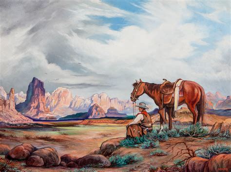 Western Landscape Dated 1944 And Signed Pepito Western Art