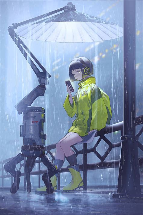 640x960 Anime Girl Scifi Umbrella Rain 4k Iphone 4 Iphone 4s Hd 4k