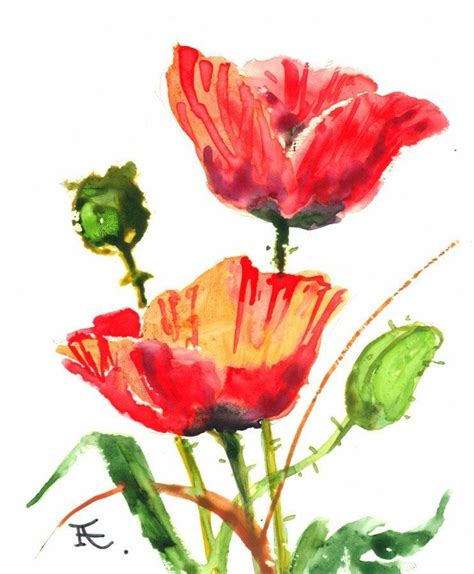 Akimova Poppies Flowergardenred Original Watercolor Approx Size