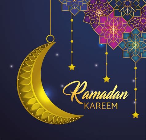 Free Vector Stars With Moon Hanging To Ramadan Kareem