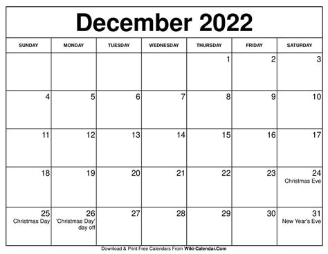 Free Printable December 2022 Calendar Templates With Holidays Wiki