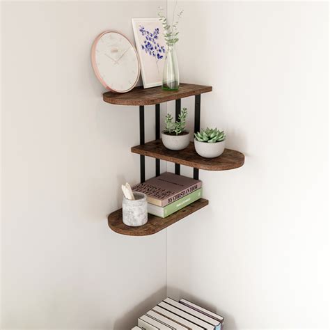Oropy Rustic Corner Shelves 3 Tier Wall Mounted Wood Shelf With Heavy