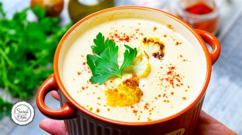 Chen prepared a silken cream of cauliflower soup using chestnuts in place of the cream. Creamy Roasted Cauliflower Soup - YouTube