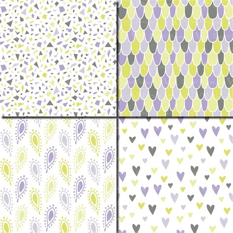 Purple And Lime Green Seamless Digital Paper Hand Drawn Etsy