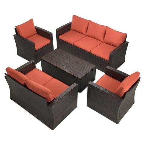 Casainc 5 Pcs Outdoor Conversation Sofa Sets Wicker Rattan With Orange