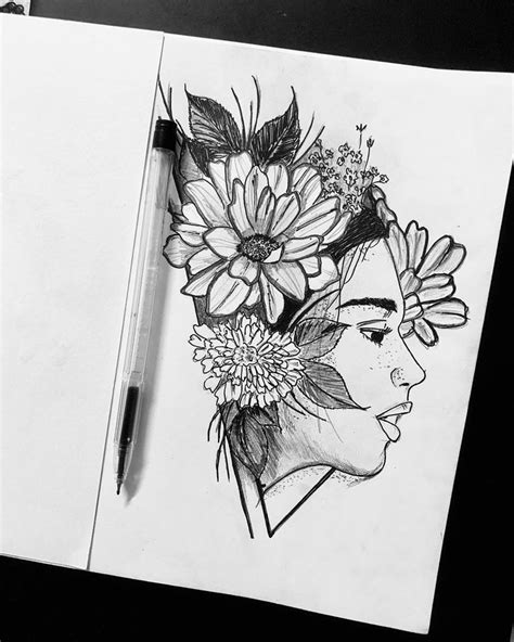 Ball Point Pen Drawing Drawing Floral Sketch Pen Drawing Black