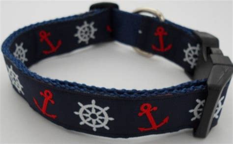 Nautical Dog Collar Anchors And Ships Wheels On Navy Etsy Nautical