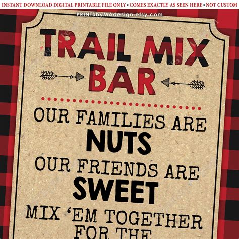 Trail Mix Bar Sign Printable Free