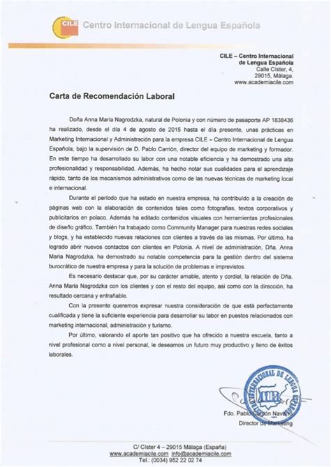 Carta De Recomendacion Laboral