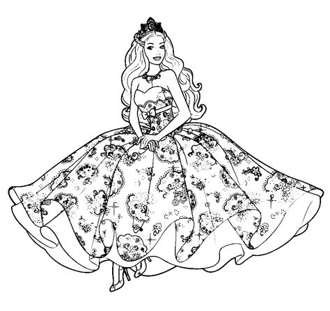 Princess Barbie In Dress Coloring Page Free Printable Coloring Pages