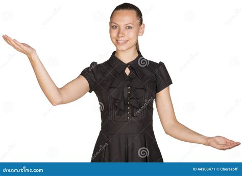 Happy Excited Beautiful Woman Hold Two Empty Palms Stock Image Image