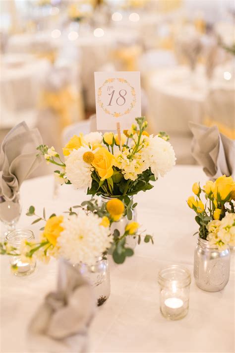 Yellow And White Centerpiece With Mums And Craspedia Yellow Wedding