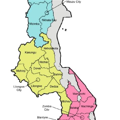 Map Of Malawi With Districts And Administrative Zones Download