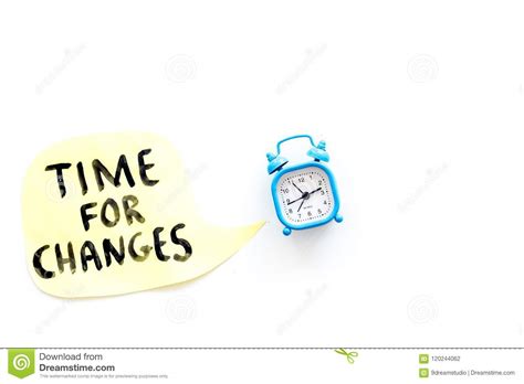 Time For Changes Hand Lettering Near Alarm Clock On White Background