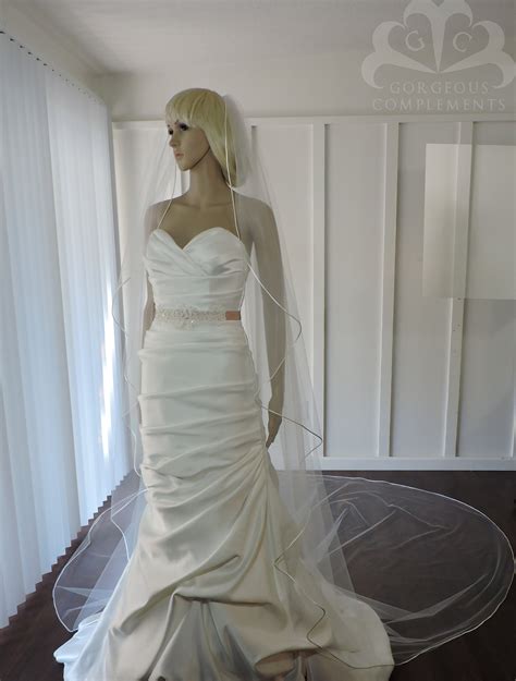 Wedding Veil Cascade Satin Rattail Cord Edge Bridal Veil C90re