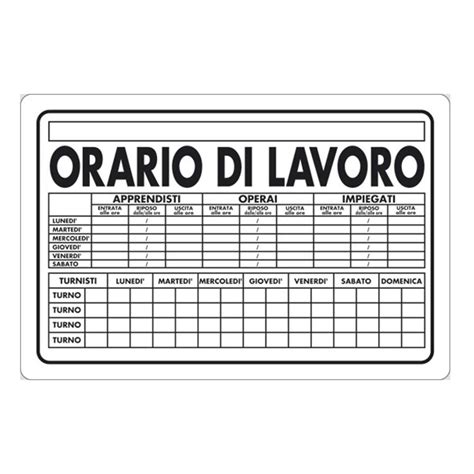 Cartello Orario Di Lavoro In Alluminio 30x20 Cm Brico Sky