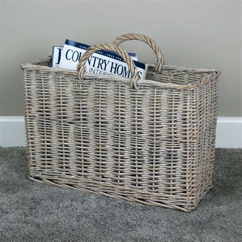 Grey Wash Wicker Magazine Basket The Basket Company