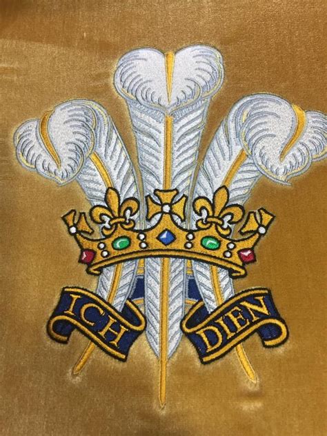 It consists of three white feathers emerging from a gold coronet. Prince of Wales Feathers | Extra large embroidery in ...