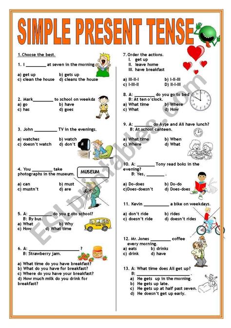 The simple present is the most common and useful verb tense in english. Printable Exercises On Simple Present Tense - Letter ...