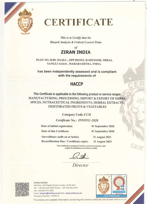 Ziran India Certifications